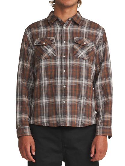 Darren Pearl Snap Shirt in Brown Plaid | Katin