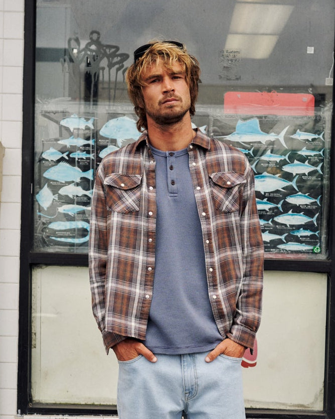 Darren Pearl Snap Shirt in Brown Plaid | Katin