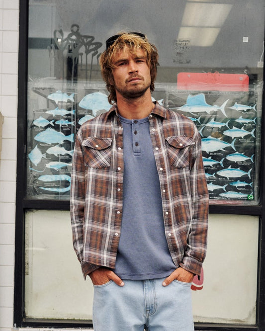 Darren Pearl Snap Shirt in Brown Plaid | Katin