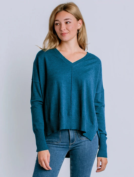 Wagner V-Neck Sweater in Teal | Kerisma