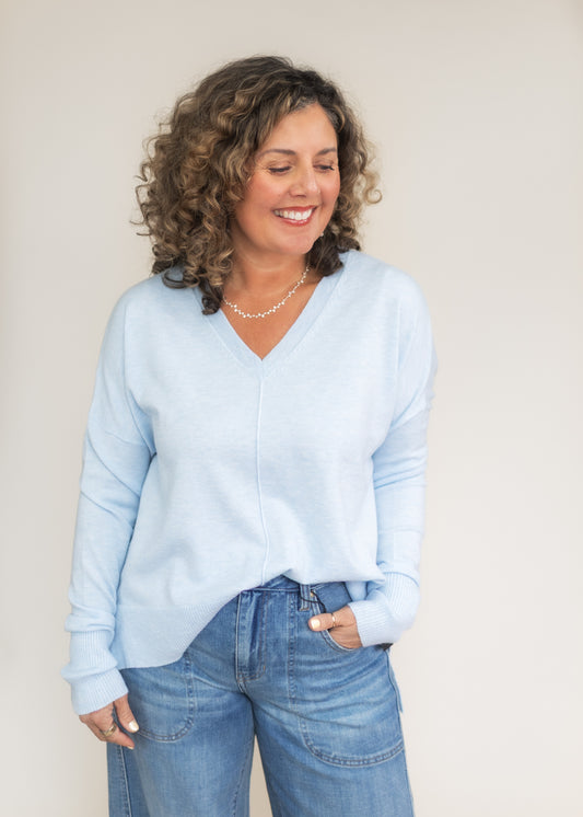 Wagner V-Neck Sweater in Baby Blue | Kerisma
