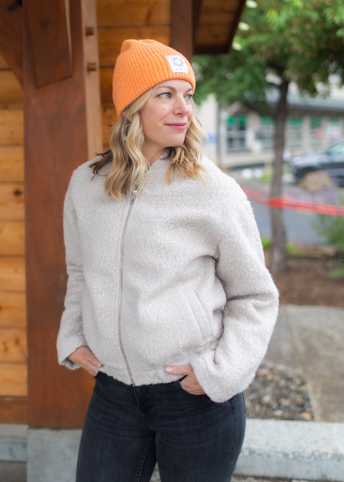 Carmen Beige Boucle Bomber Jacket