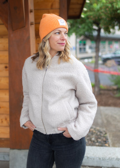 Carmen Beige Boucle Bomber Jacket