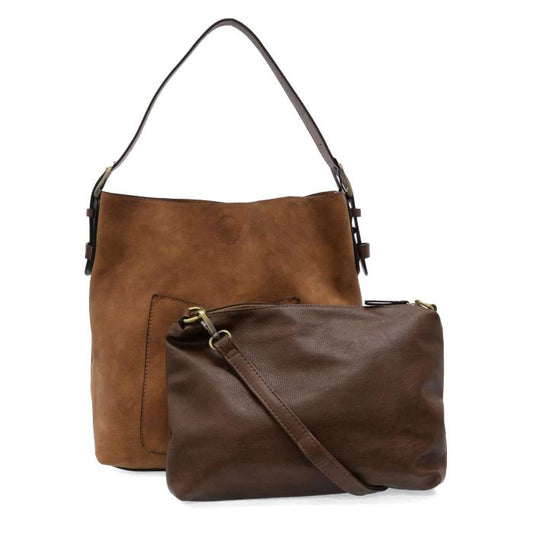 Faux Suede Hobo Handle Handbag in Walnut