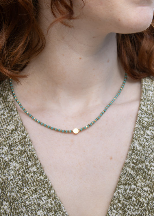 Turquoise Brass Beaded Circle Necklace