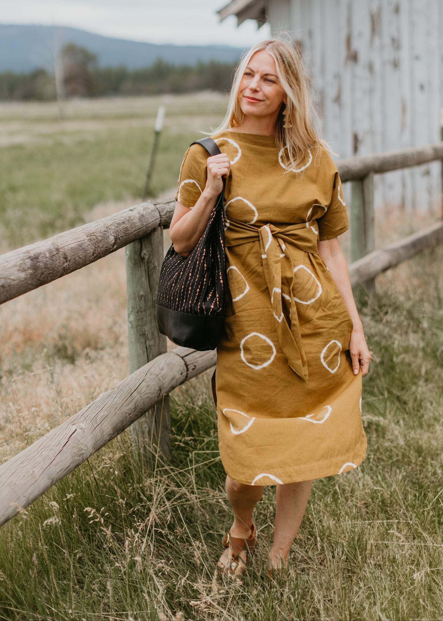 Tie Up Dress in Mustard Shibori | Yaza