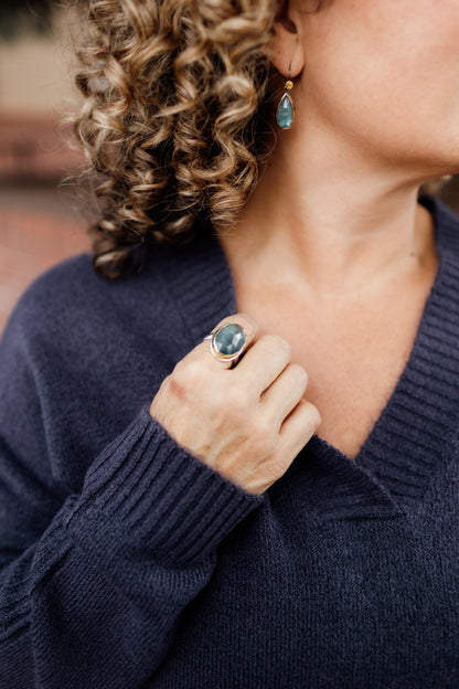 Large Oval Moss Aquamarine Ring | Linda Blumel