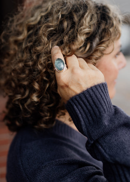 Large Oval Moss Aquamarine Ring | Linda Blumel