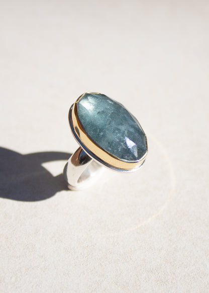 Large Oval Moss Aquamarine Ring | Linda Blumel