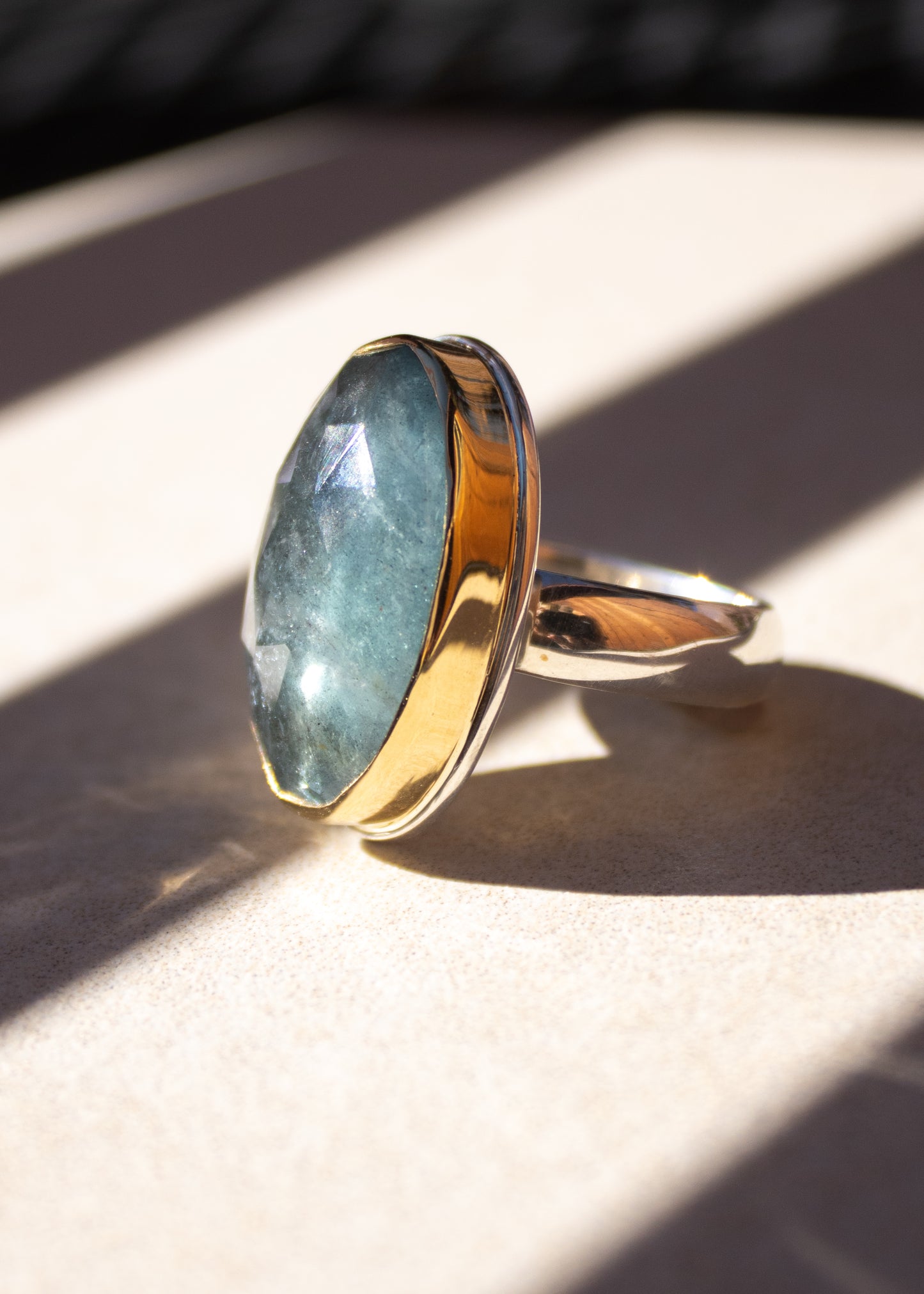 Large Oval Moss Aquamarine Ring | Linda Blumel
