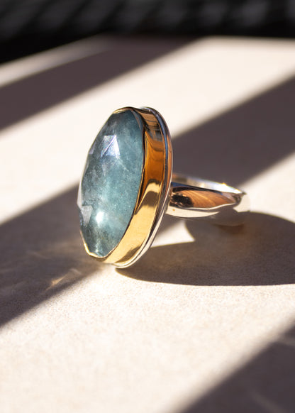 Large Oval Moss Aquamarine Ring | Linda Blumel