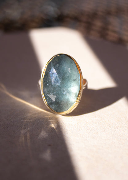 Large Oval Moss Aquamarine Ring | Linda Blumel