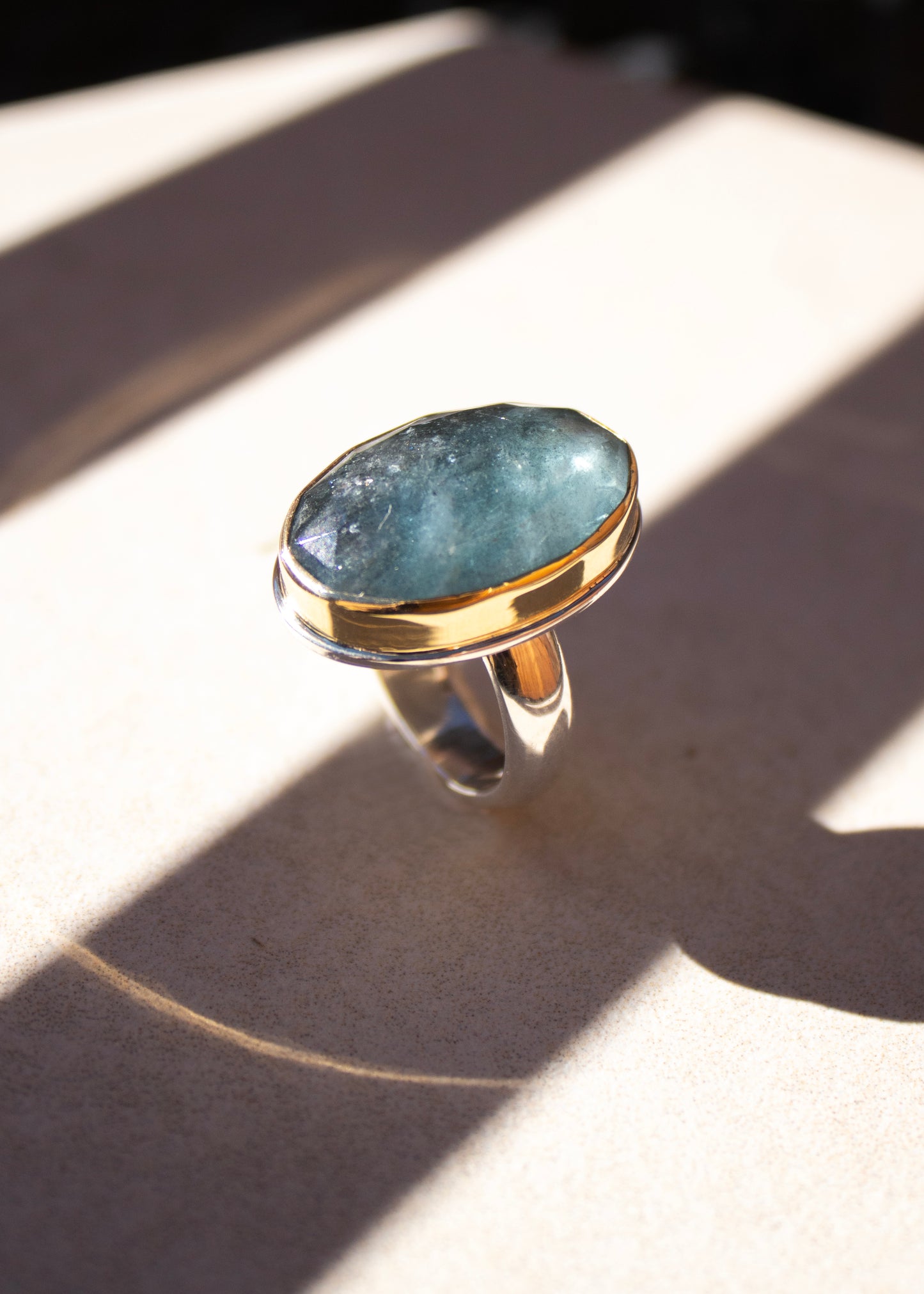 Large Oval Moss Aquamarine Ring | Linda Blumel