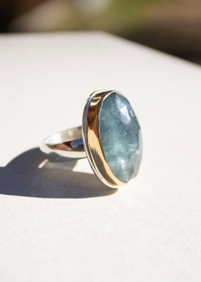 Large Oval Moss Aquamarine Ring | Linda Blumel