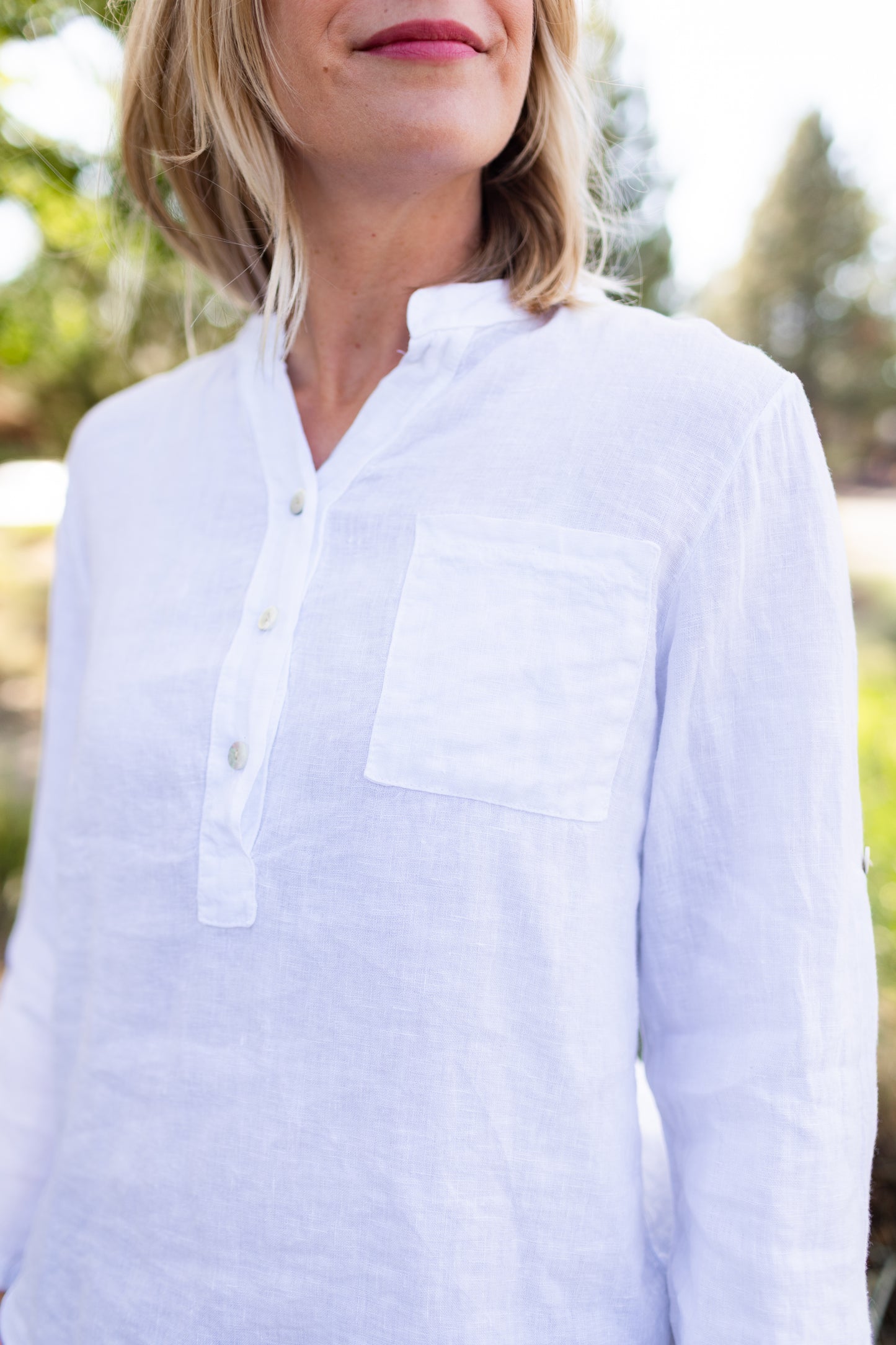 Linen Henley Top in White