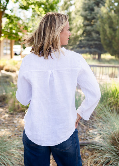 Linen Henley Top in White