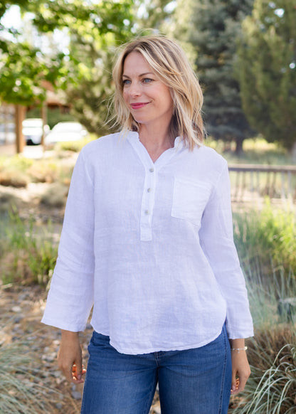 Linen Henley Top in White
