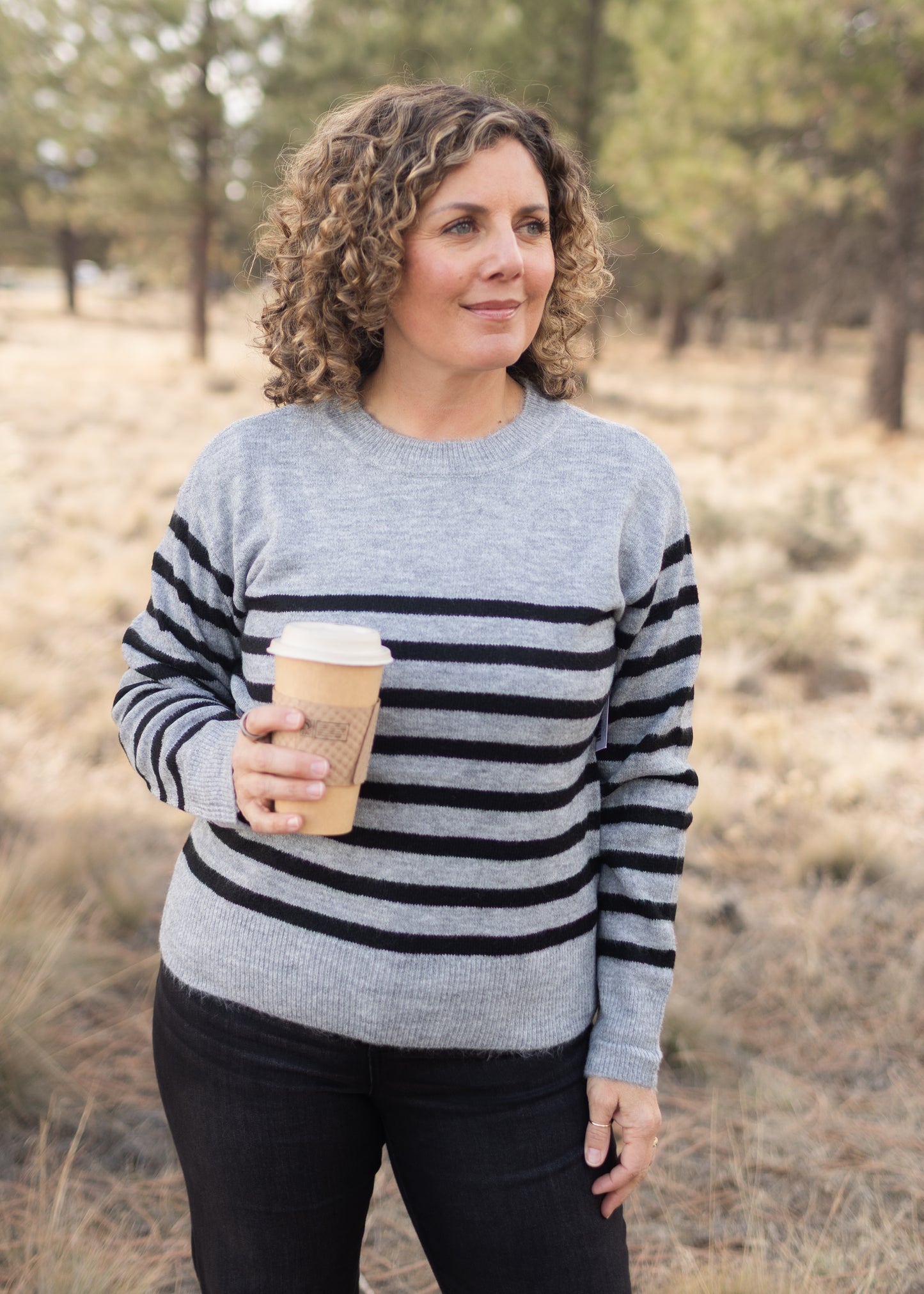 Crew Sweater in Grey Stripe | Liverpool