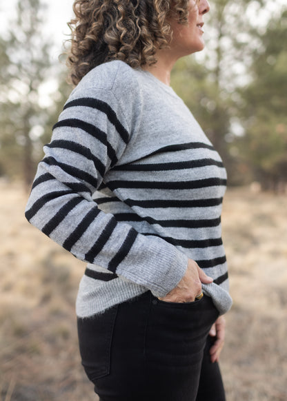 Crew Sweater in Grey Stripe | Liverpool