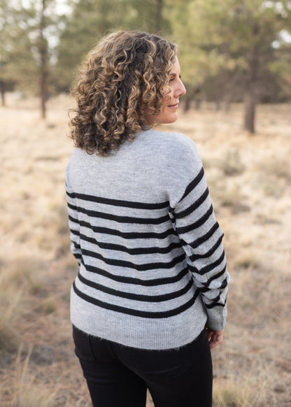 Crew Sweater in Grey Stripe | Liverpool