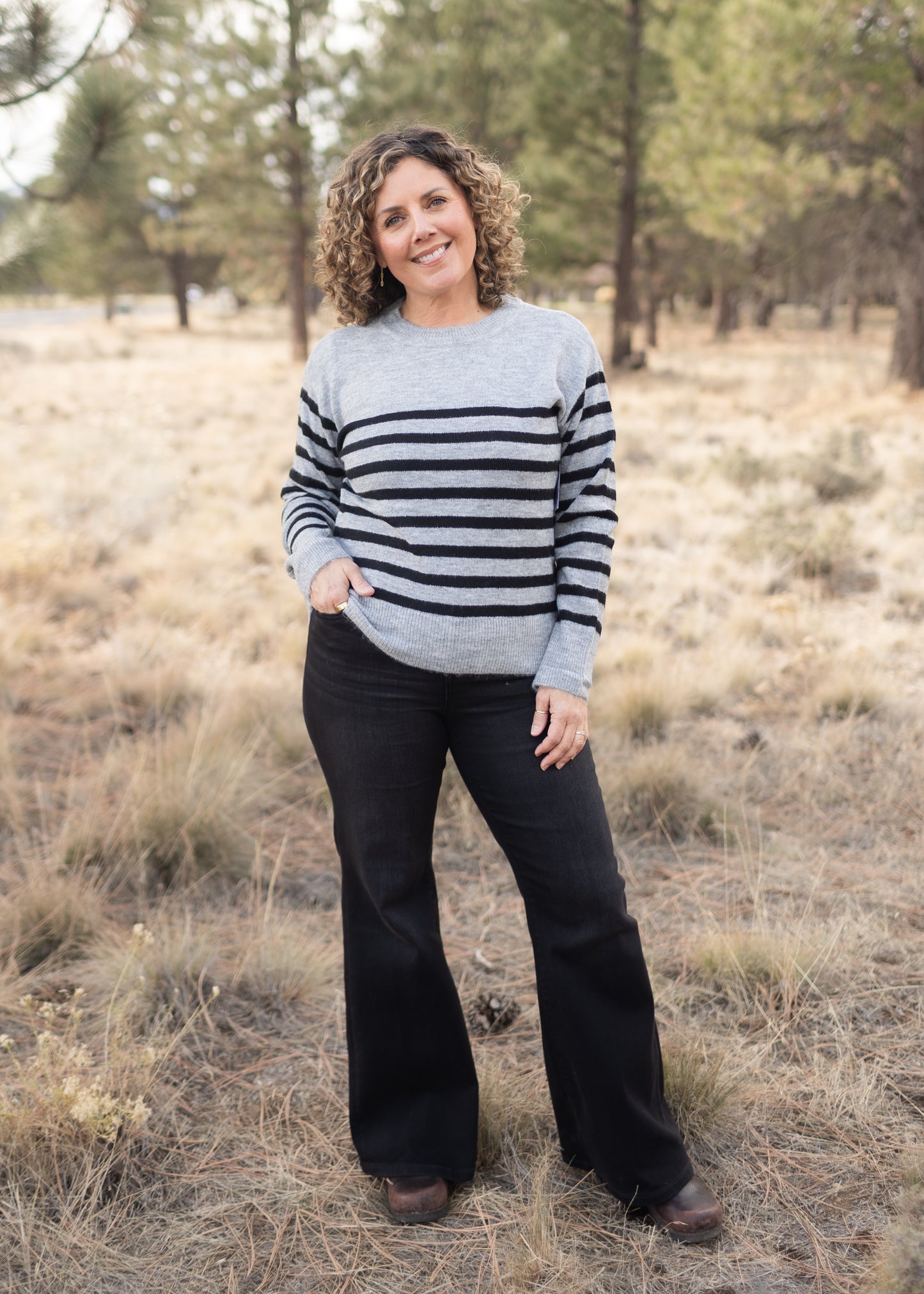 Crew Sweater in Grey Stripe | Liverpool