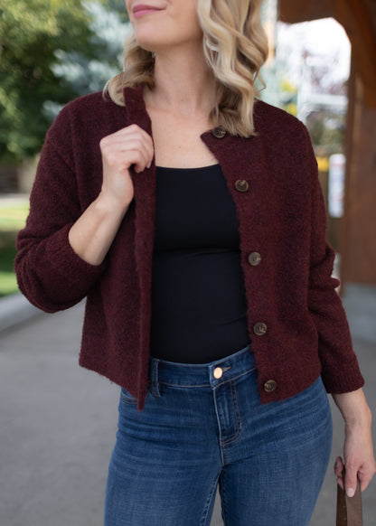 Boucle Cardi in Dark Crimson | Sanctuary