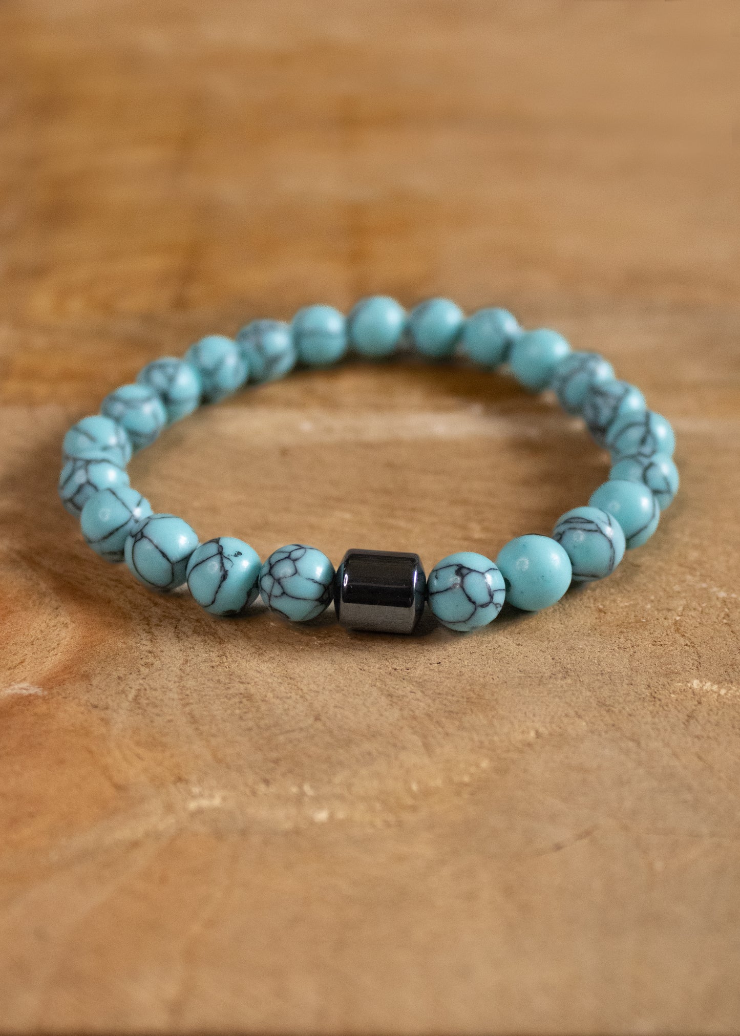 Turquoise Bead Stretch Men's Bracelet