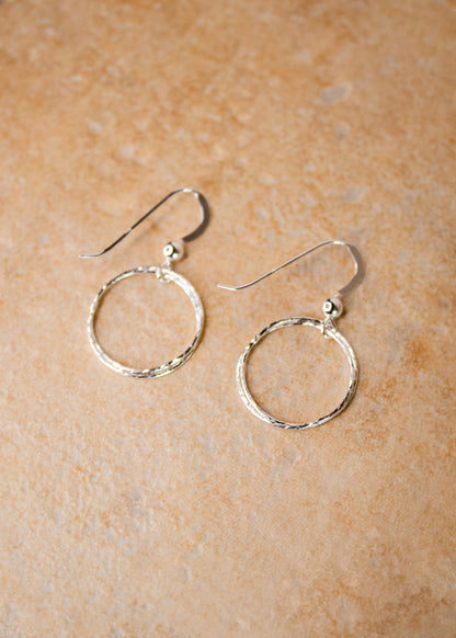 Silver Circle Diamond Cut Earrings