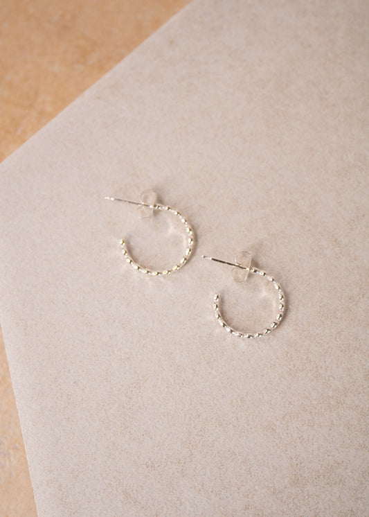 Silver Smashed Bead Post Hoop