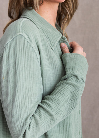 Gaia Gauze Shirt in Green | Dear John