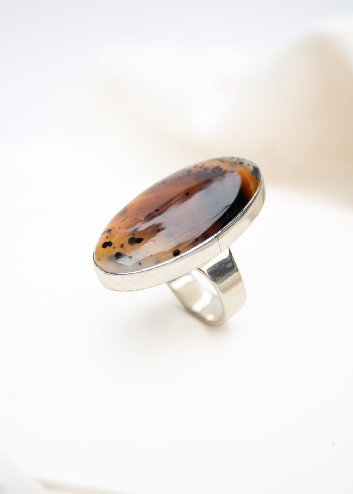 Large Brown Oval Montana Agate Ring