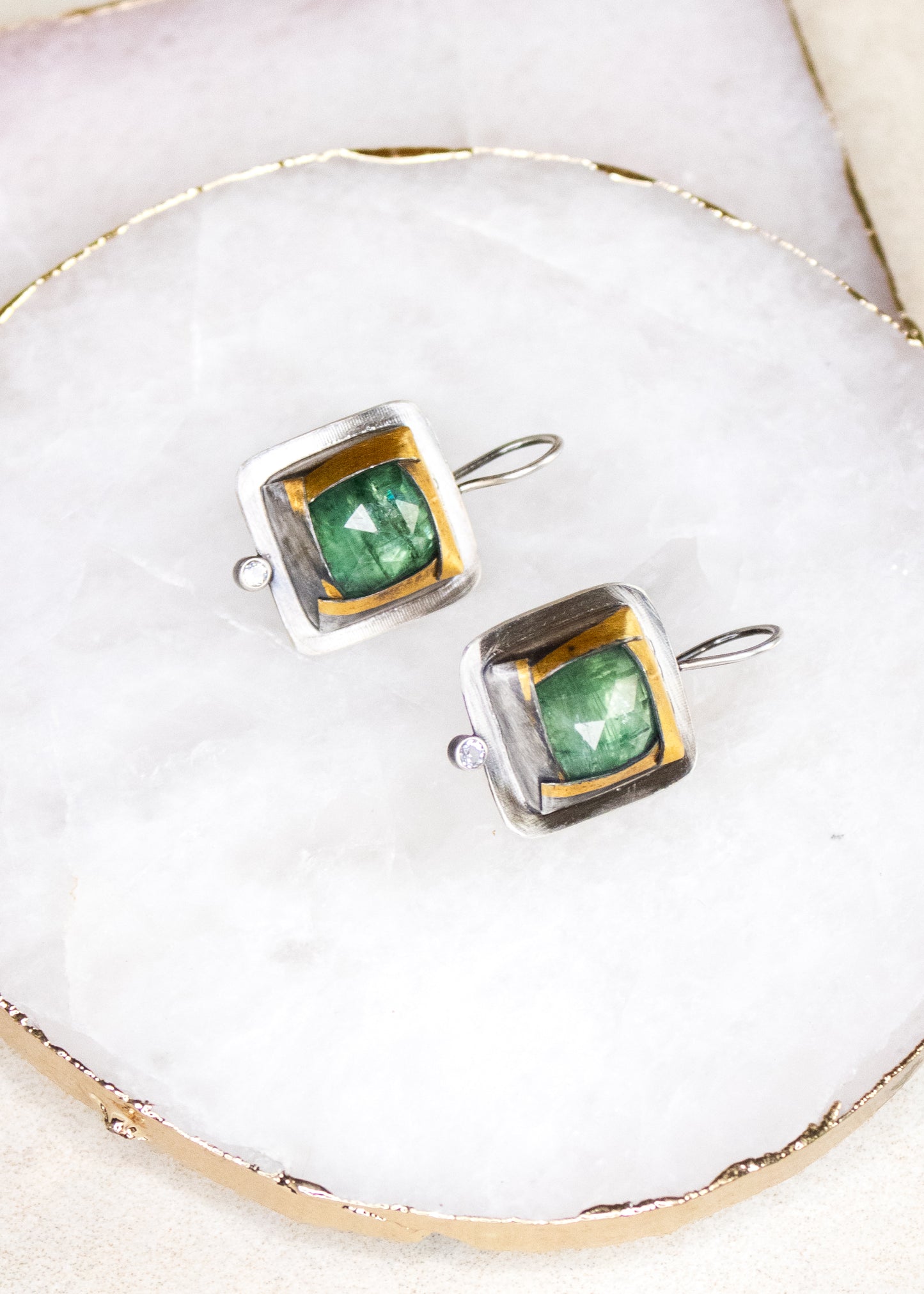 Green Kyanite Square Fold Earrings | Austin Titus