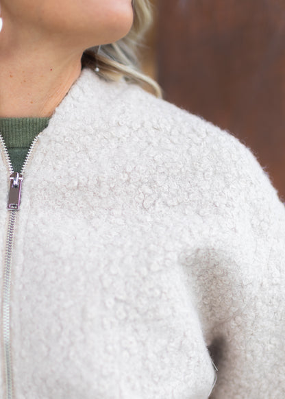 Carmen Beige Boucle Bomber Jacket