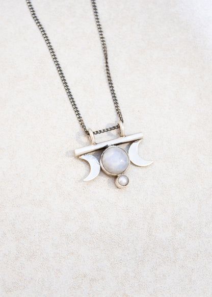 Crescent Moons with Rainbow Moonstone Necklace | Jane Diaz