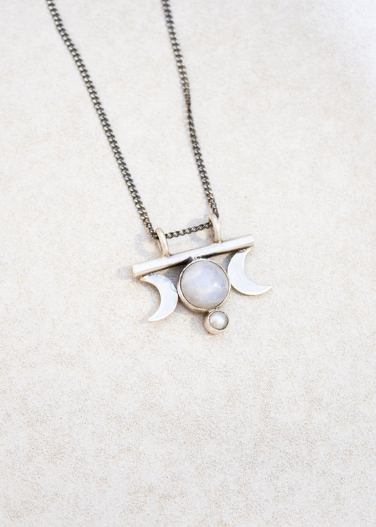 Crescent Moons with Rainbow Moonstone Necklace | Jane Diaz