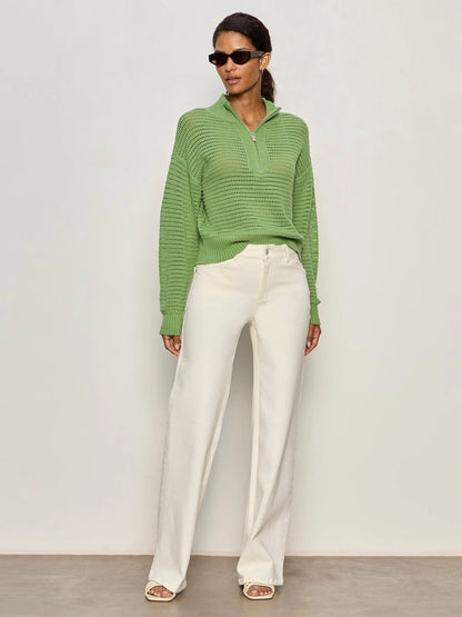 Open Knit 1/2 Zip Sweater in Green | Sanctuary