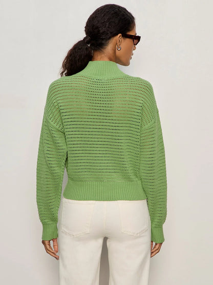 Open Knit 1/2 Zip Sweater in Green | Sanctuary