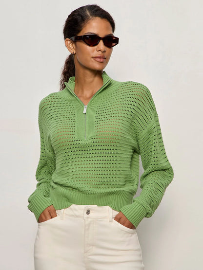 Open Knit 1/2 Zip Sweater in Green | Sanctuary