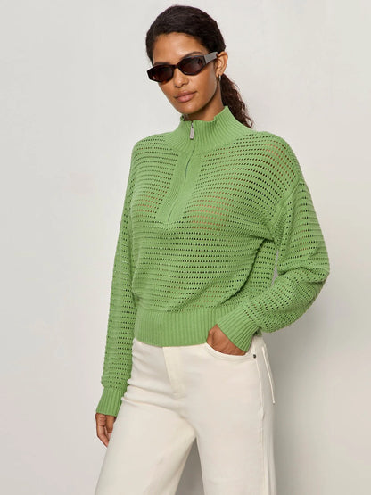 Open Knit 1/2 Zip Sweater in Green | Sanctuary