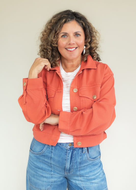 Oversized Crop Denim Jacket in Clay | Liverpool