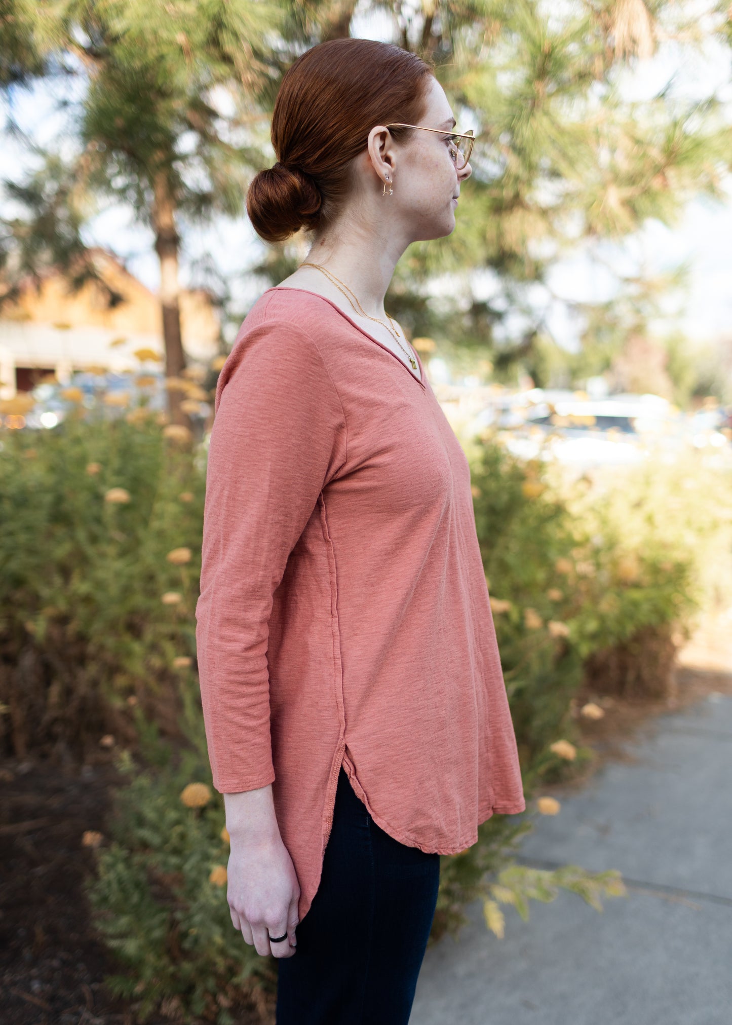 3/4 Sleeve V-Neck Top in Tandoori | Cut•Loose