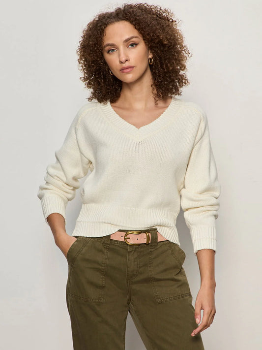 Perfect V-Neck Sweater in Ivory | Sanctuary