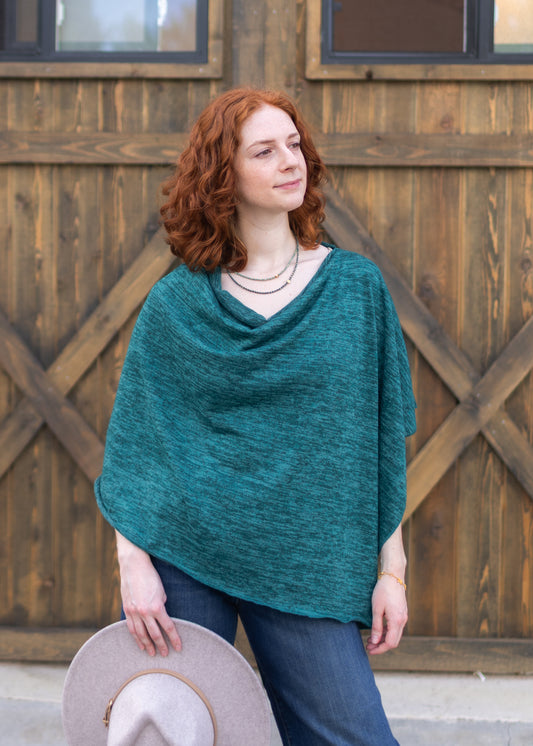 Heather Jersey Poncho in Teal