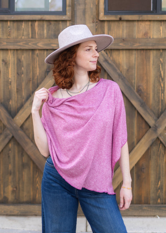 Meadow Knit Poncho in Raspberry