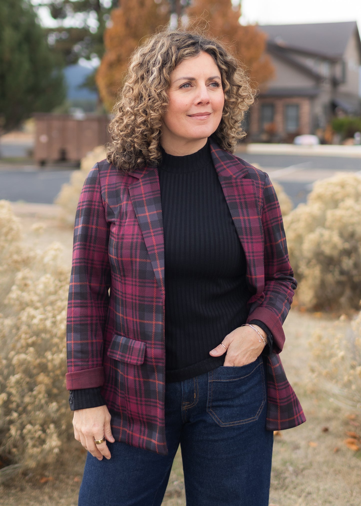 Boyfriend Blazer in Blackberry Tartan Plaid | Liverpool