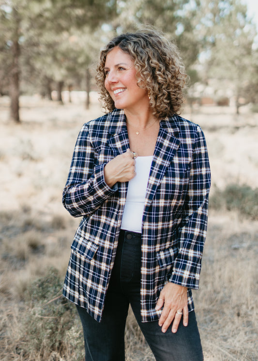 Boyfriend Blazer in Navy Tartan Plaid | Liverpool