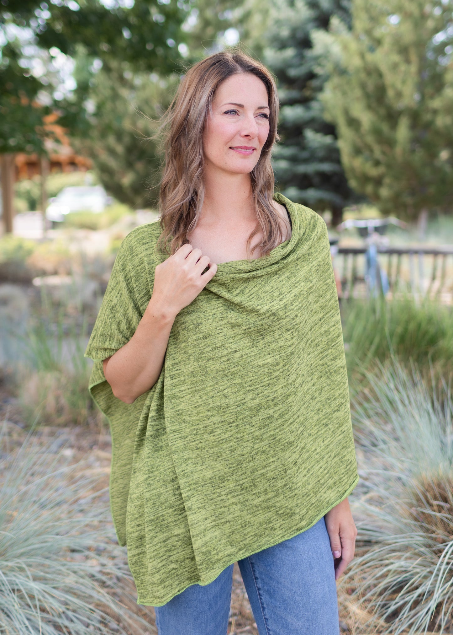 Heather Jersey Poncho in Olive