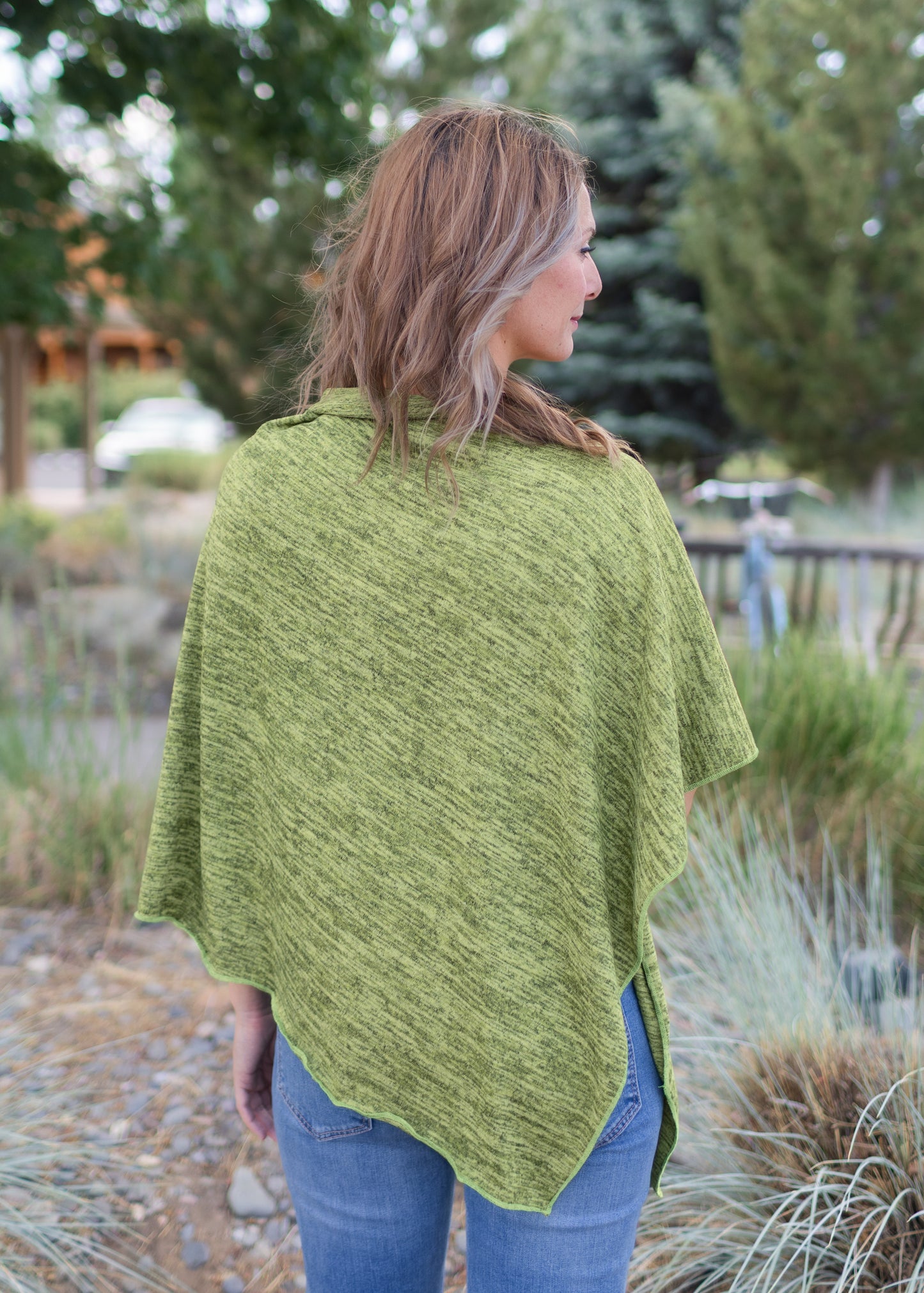 Heather Jersey Poncho in Olive