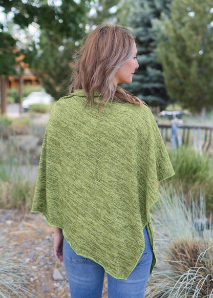 Heather Jersey Poncho in Olive