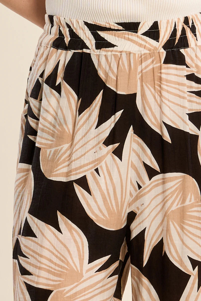 Black & Beige Bold Flower Pants